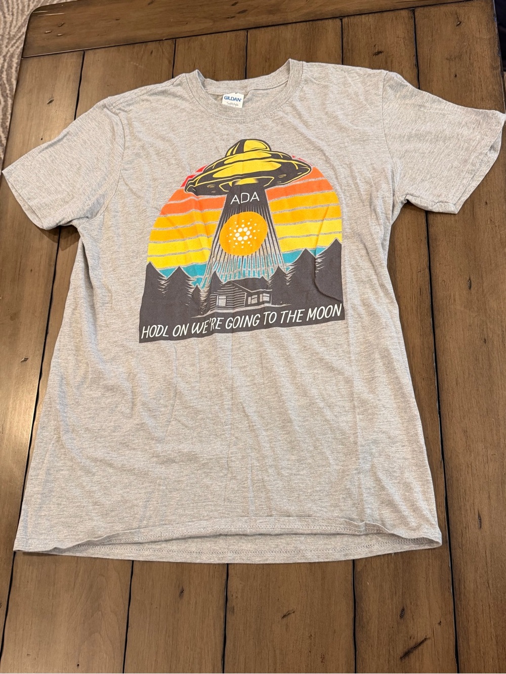 Light Gray Heather ADA UFO Sunset Graphic Tee with Orange & Yellow Accents #491